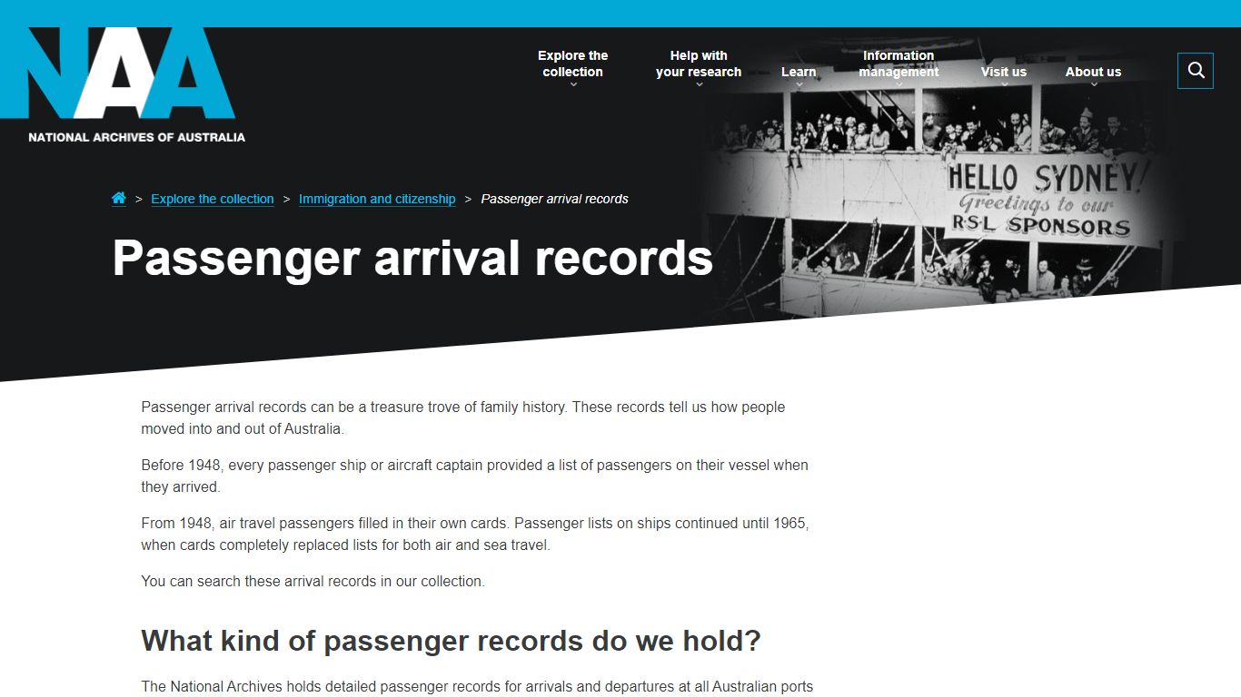 Passenger arrival records | naa.gov.au - National Archives of Australia