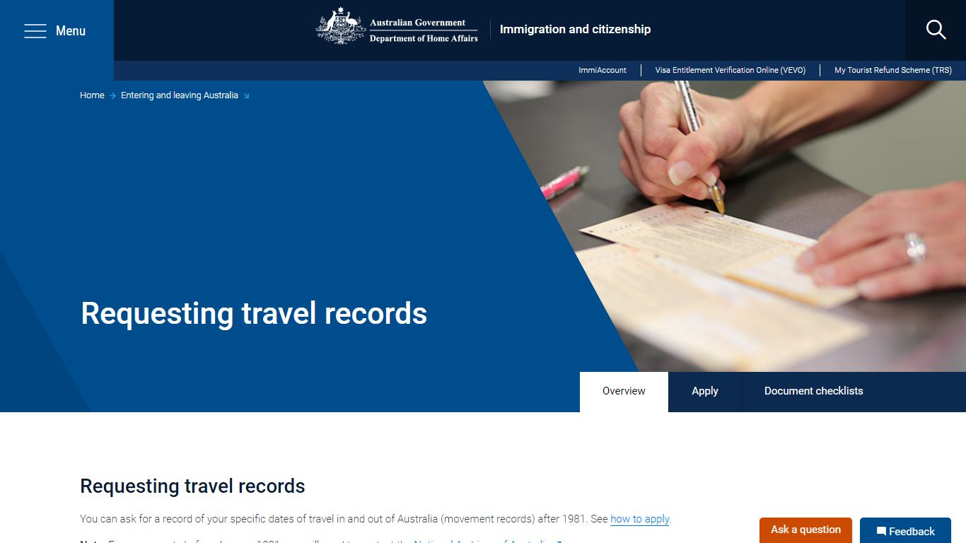 Requesting travel records - Home Affairs